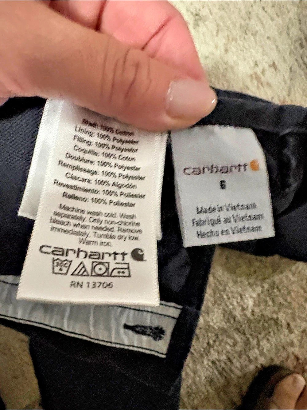 Carhartt Children’s PPP Quilt-Lined Washed Duck Bib Overalls Black Size 6 - Picture 3 of 5